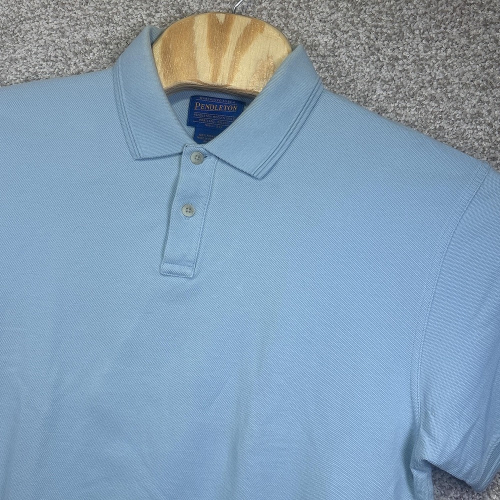 Pendleton Polo Shirt Mens Large Blue 100% Pima Cotton Logo Casual Short Sleeve